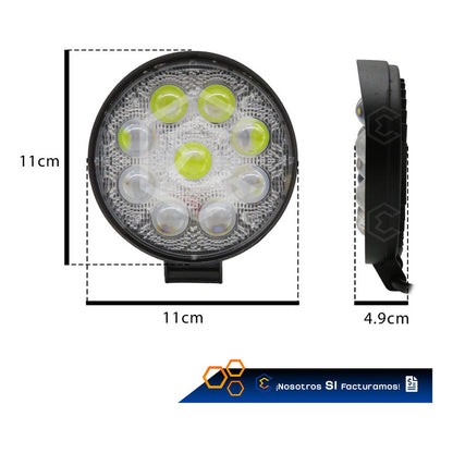 Par De Faros 9 Leds Redondo Luz Blanco Fija 4 Pulgada 9-30v Transparente