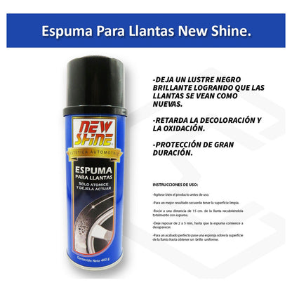 3 Espuma Para Llantas New Shine Renovador De Color Y Brillo Azul Claro