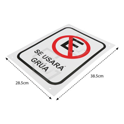 Señalamiento Placa Letrero No Estacionarse Usará Grúa 28x38 Blanco