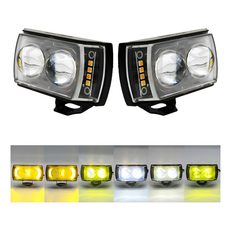 Par Faros 20 Leds 2 Lupas Blanco Ambar Fijo Estrobo 12-80v