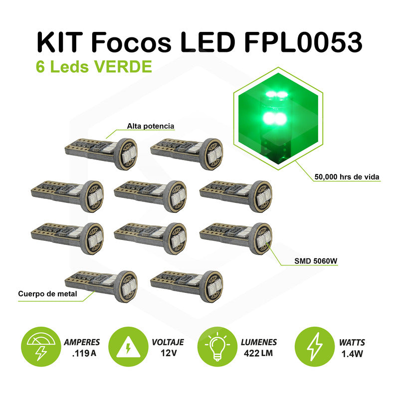 Kit 10 Foco Pellizco T10 Canbus W5w 194 168 2825  No Error 9