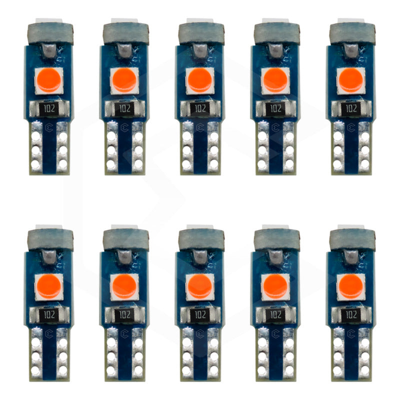 Kit 10 Focos 3 Leds Tablero Mandos T5 3030 3w 12v Colores