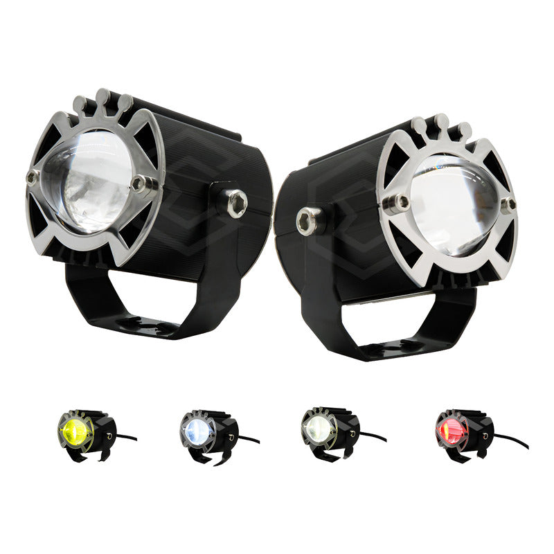 Par De Faros 12 Leds Con Lupa Ojo Demonio 5 Funciones 12-24v