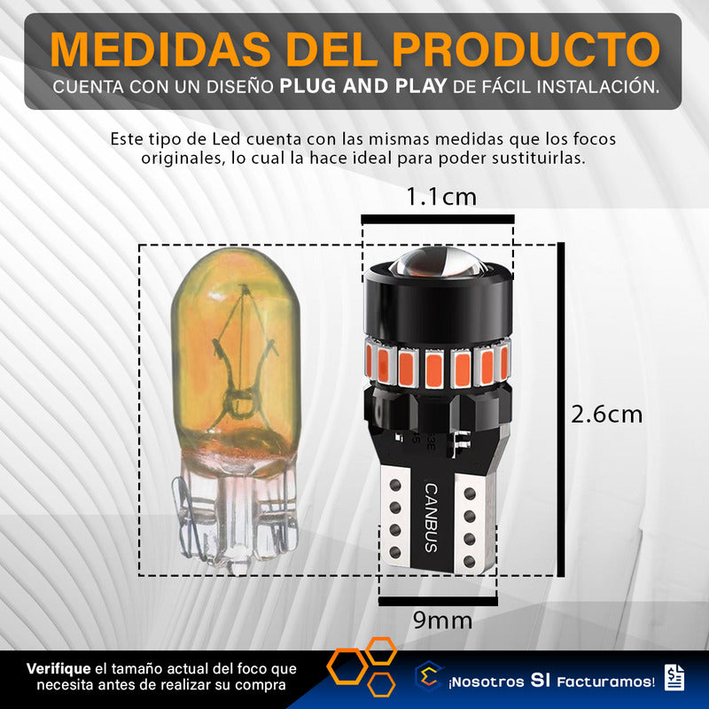 Par De Focos De Pellizco 19 Leds T10 Canbus Lupa 2.4w 700lm