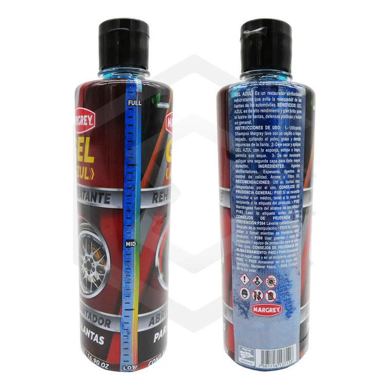 3 Gel Azul Abrillantador Rehidratante Llantas Margrey 500 Ml Azul