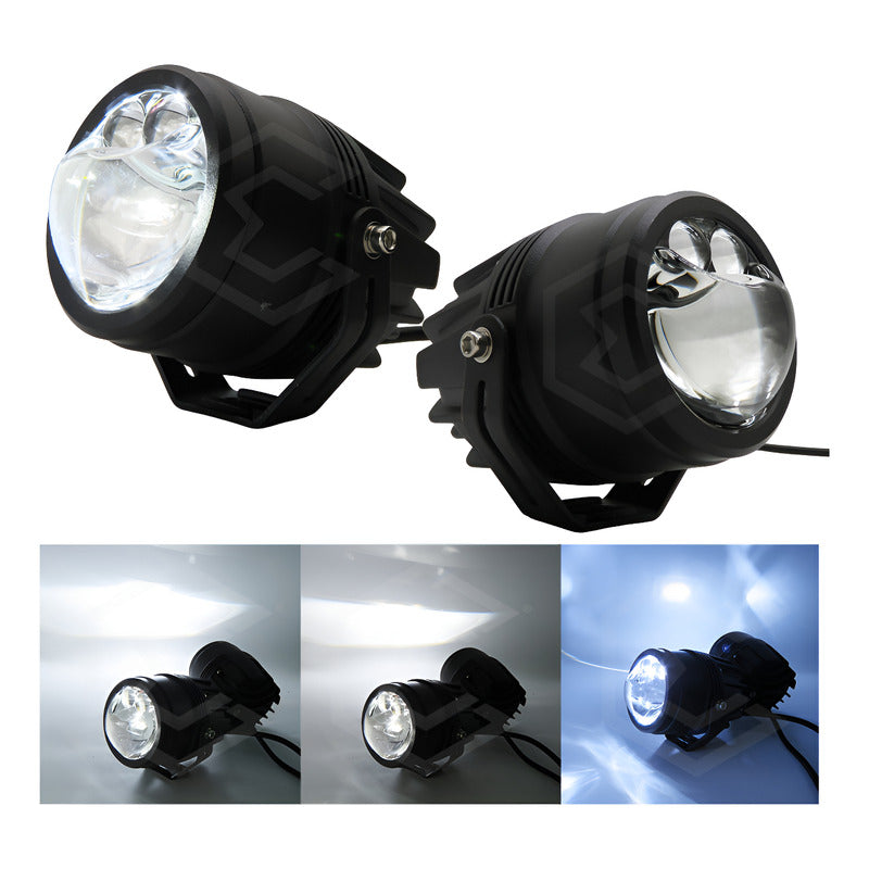 Par De Faros 8 Led Redondo Lupa Blanco Flood Alta Baja 9-30v