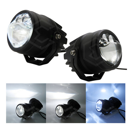 Par De Faros 8 Led Redondo Lupa Blanco Flood Alta Baja 9-30v