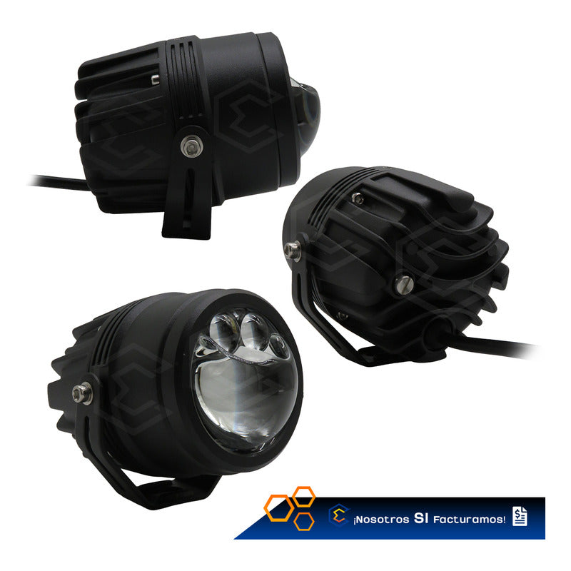 Par De Faros 8 Led Redondo Lupa Blanco Flood Alta Baja 9-30v