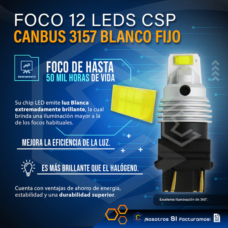 Par De Focos 3157 12 Leds Csp Canbus Fijo 10-60v 10w 1100lm