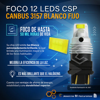 Par De Focos 3157 12 Leds Csp Canbus Fijo 10-60v 10w 1100lm