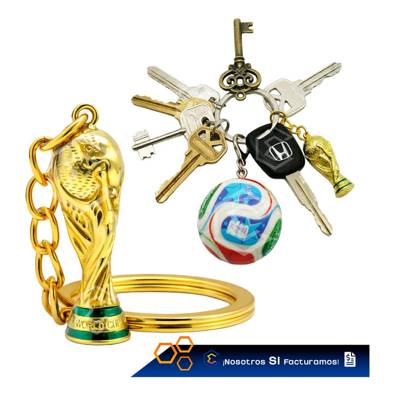 Set Llavero Trofeo Balón Dorado Futbol Copa Del Mundo 2026 Dorado