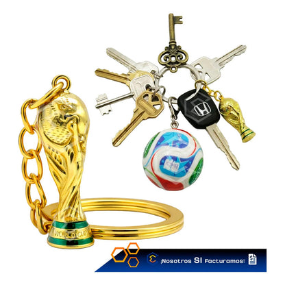 Set Llavero Trofeo Balón Dorado Futbol Copa Del Mundo 2026 Dorado