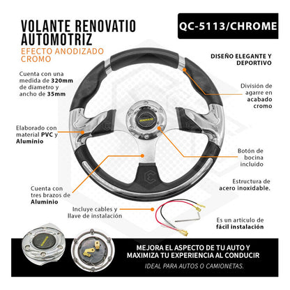 Volante Deportivo Universal De Metal Con Agarre En Cromo