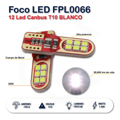 Kit 10 Focos De Pellizco 12 Led 3030  Canbus T10 12v Blanco