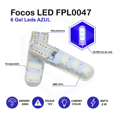 Kit De 10 Focos De Pellizco T10 6 Gel Leds Smd Alta Potencia