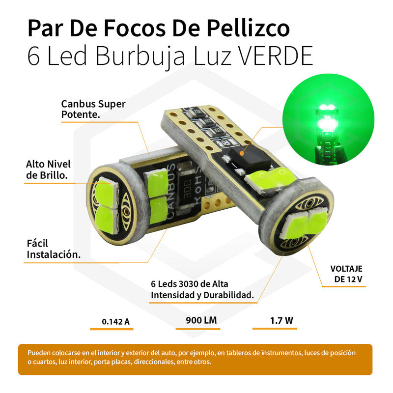 Par De Focos Pellizco 6 Led Burbuja Canbus Super Potente 12v