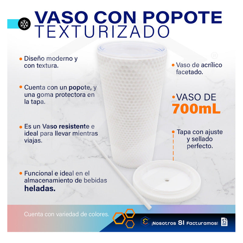 Termo Vaso Con Popote Studded Doble Pared De Plástico 700ml