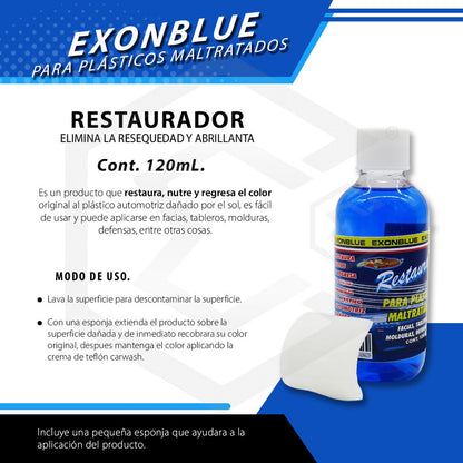 3 Restaurador Plásticos Maltratados Abrillanta Nutre 120ml Azul