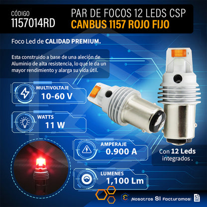 Par De Focos 1157 12 Leds Csp Canbus Fijo 10-60v 11w 1100lm