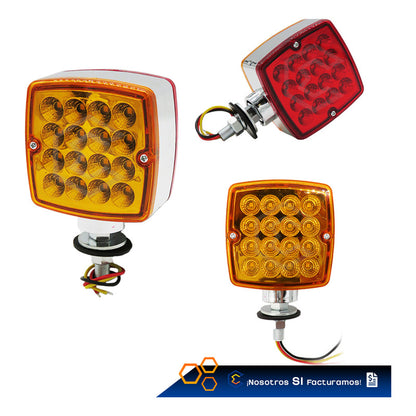 Par De Plafón Direccional Cuadrada 32 Leds Rojo Ámbar 12-24v