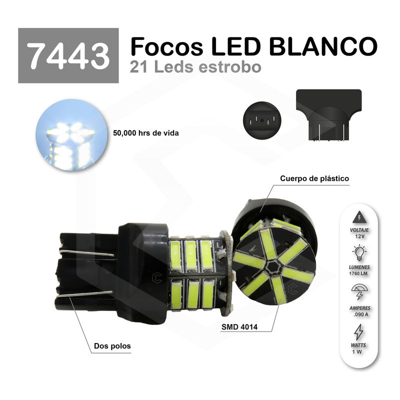 Par Focos 21 Leds 7443 Cuartos Stop Direccional Estrobo 12v