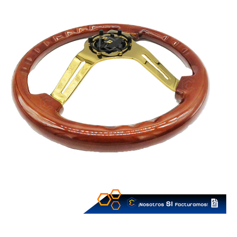Volante De Madera Automotriz Universal Dorado Brillante 35cm