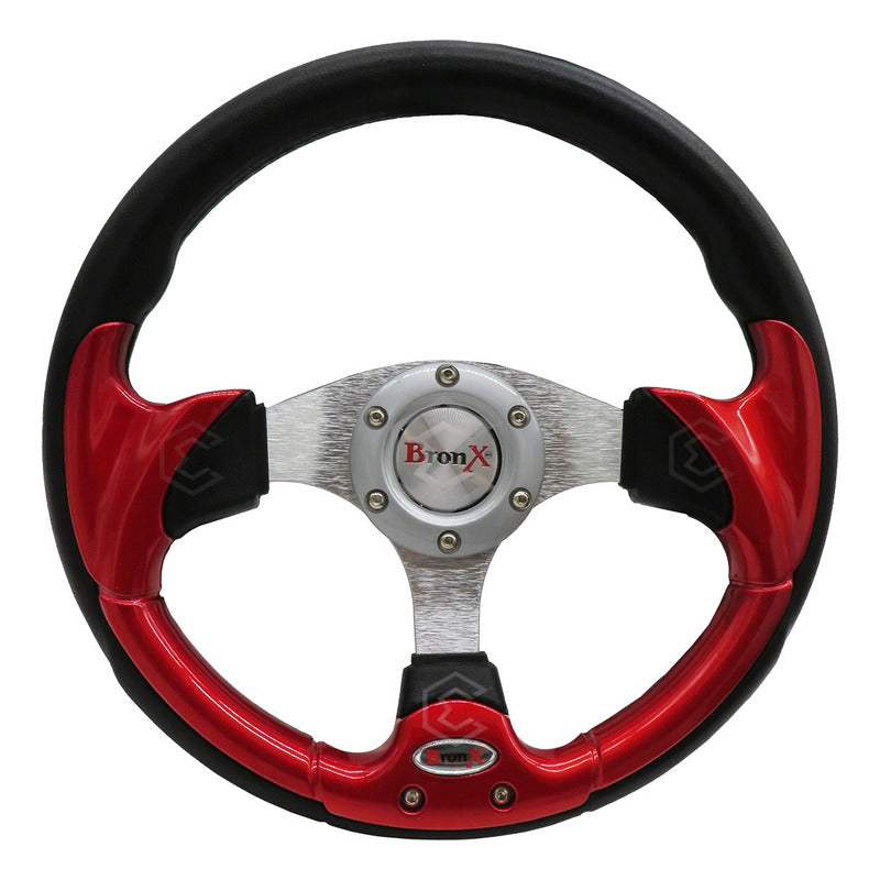 Volante Deportivo Universal D Metal Acabado Color Rojo Negro