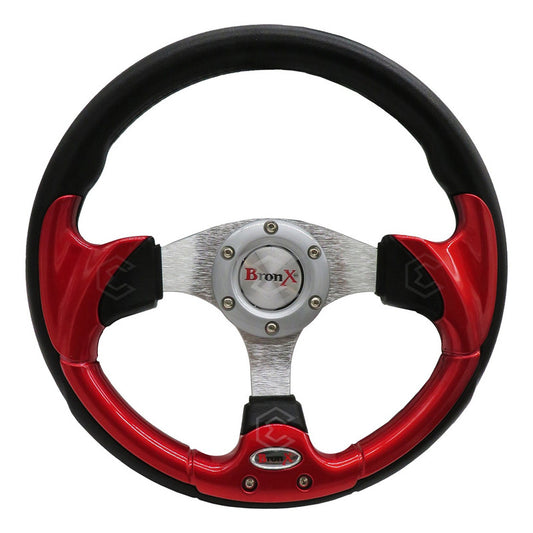 Volante Deportivo Universal D Metal Acabado Color Rojo Negro