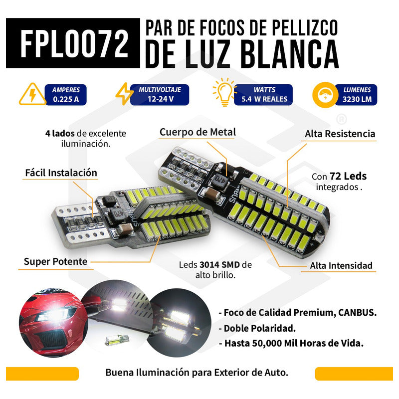 4 Focos Led T15 W16w 912 921 Pellizco Reversa Canbus 12/24v