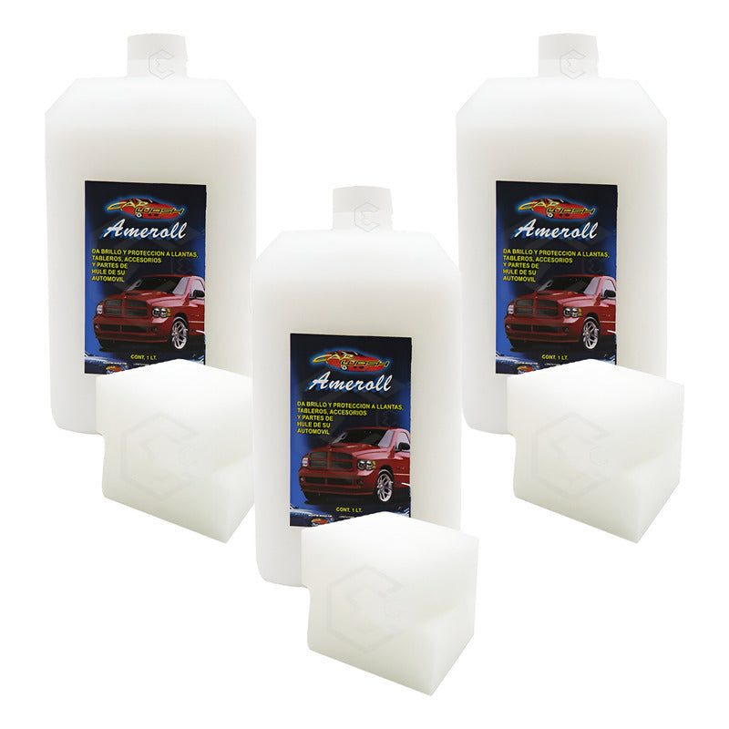 3 Amoroll Abrillantador Protege Hule Plástico C/2 Esponja 1l Blanco