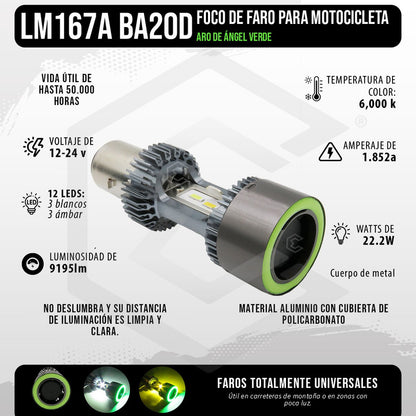 Foco Carro/moto Ba20d Csp Led Bicolor Ojo Ángel 2 Caras 22 W