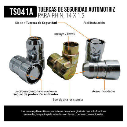 Juego De Tuercas De Seguridad Para Rin Con 2 Llaves 14 X 1.5