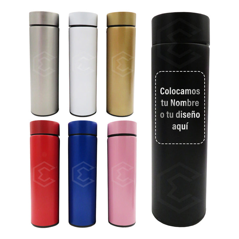 7 Termo Digital Personalizado Nombre Grabado Láser 500ml Negro