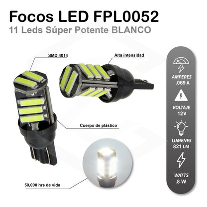 Par De Focos De Pellizco T10 11 Leds Super Potente Blanco12v