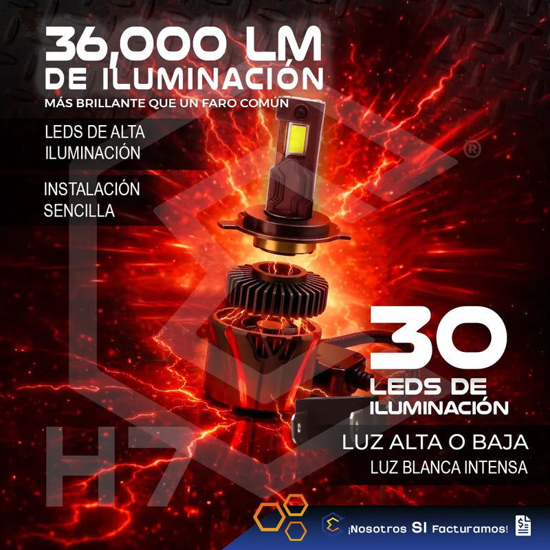 2 Focos 30 Leds H7 Ventilador Alta O Baja 36000lm 95w 9-36v H7