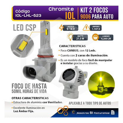 Kit Focos 12 Led Csp Ambar 9006 Ventilador Alta O Baja 21.5w 9006 Ambar