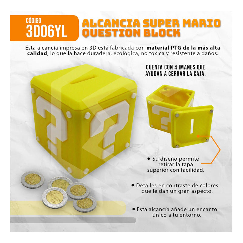 Alcancía Caja Cubo Mario Bross Imán 3d Question Block 7.5cm