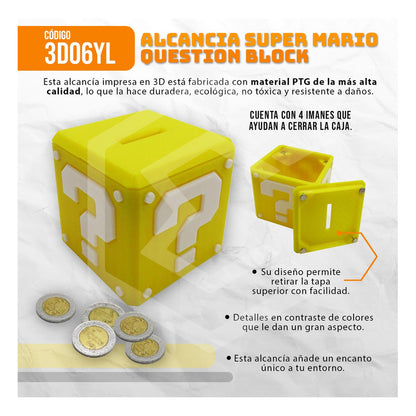 Alcancía Caja Cubo Mario Bross Imán 3d Question Block 7.5cm