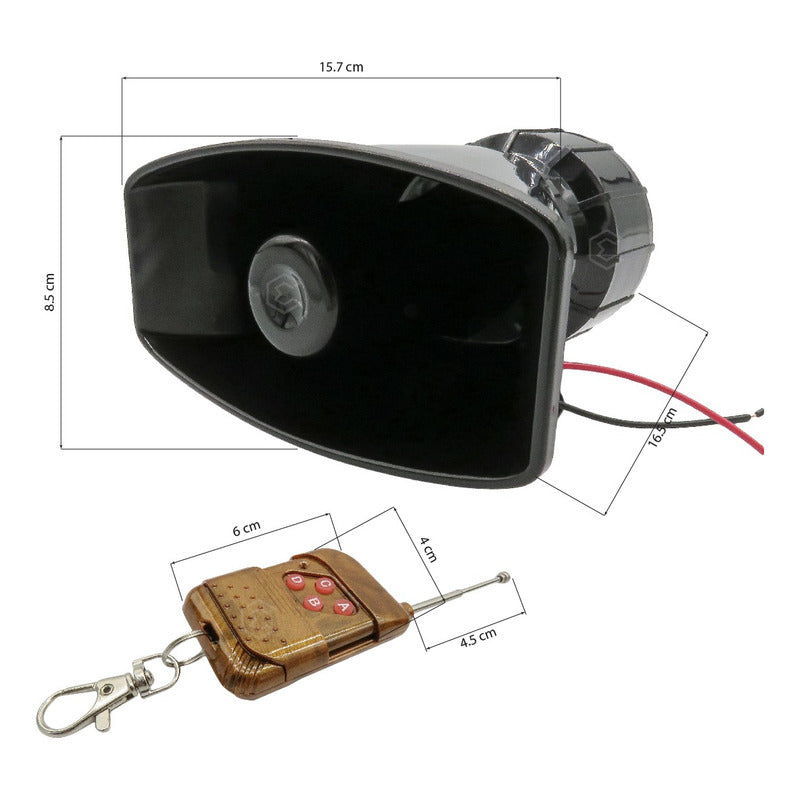 Sirena Alarma 9 Tonos Con Control Inalámbrico Tipo Patrulla
