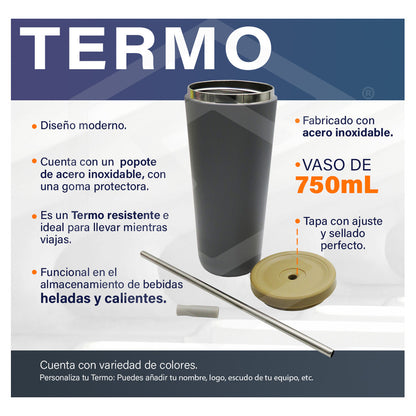 Termo Vaso Personalizado Nombre Logo Láser 750ml Acero Inox