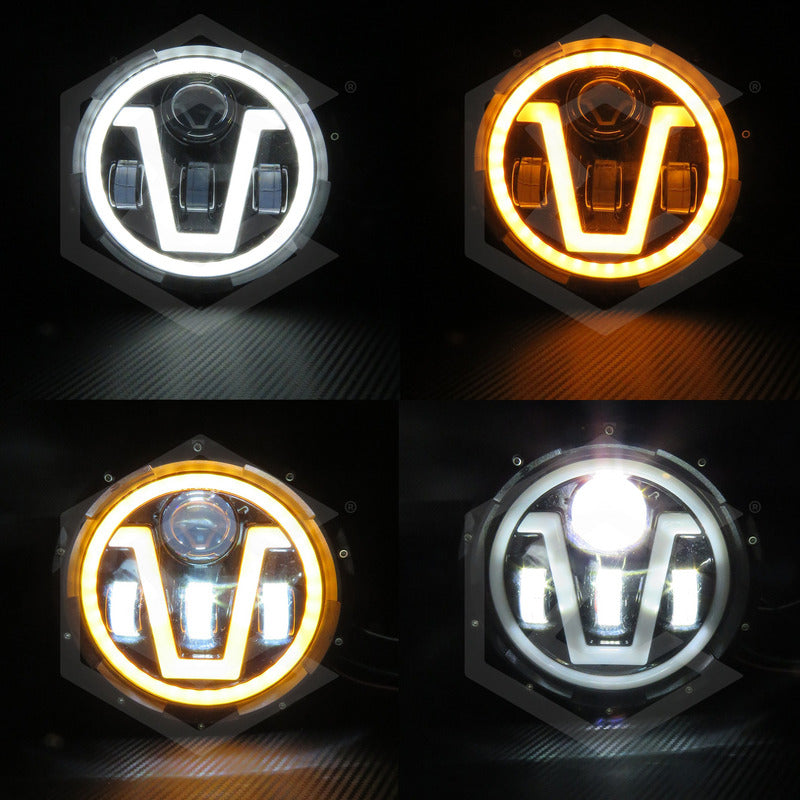 Par Faros Led 7'' Pulgadas Redondo Jeep Vocho 4 Lupas 12-24v