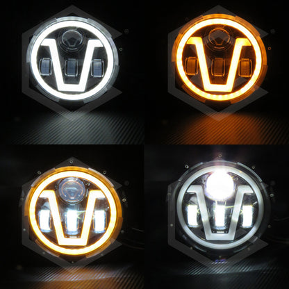 Par Faros Led 7'' Pulgadas Redondo Jeep Vocho 4 Lupas 12-24v