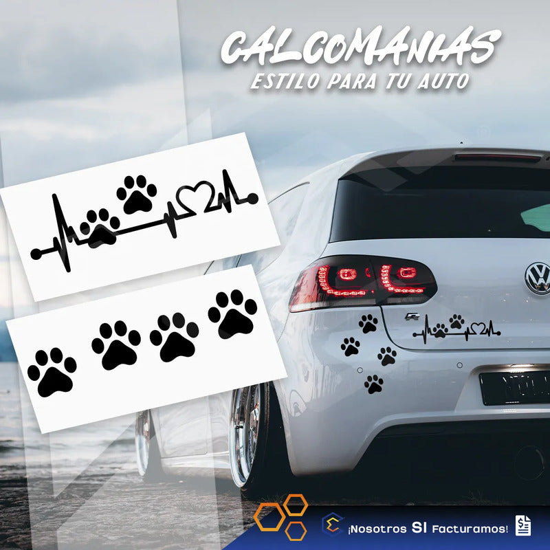 Kit Calcomanía Frecuencia Huellitas Negro Sticker Vinil 26cm