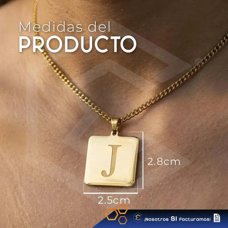 Collar Dije Cuadrado Dorado Personalizado Grabado Láser Acer Dorado