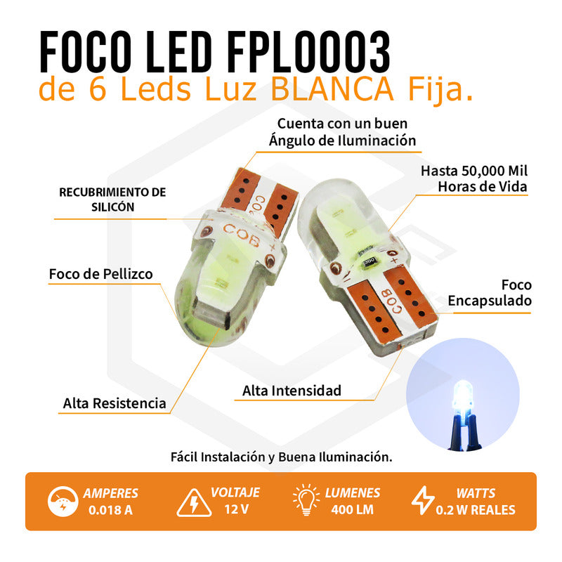Kit 5 Pares  Focos Led Cob Pellizco T10 Silicon Auto Moto