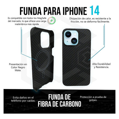 Funda Case De iPhone 13-14 Fibra De Carbono 100% Real