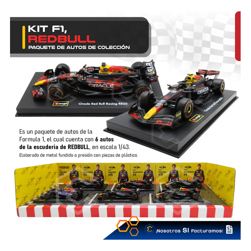 Red Bull Bburago Kit 6 Autos Formula 1 Colección Escala 1:43 Azul