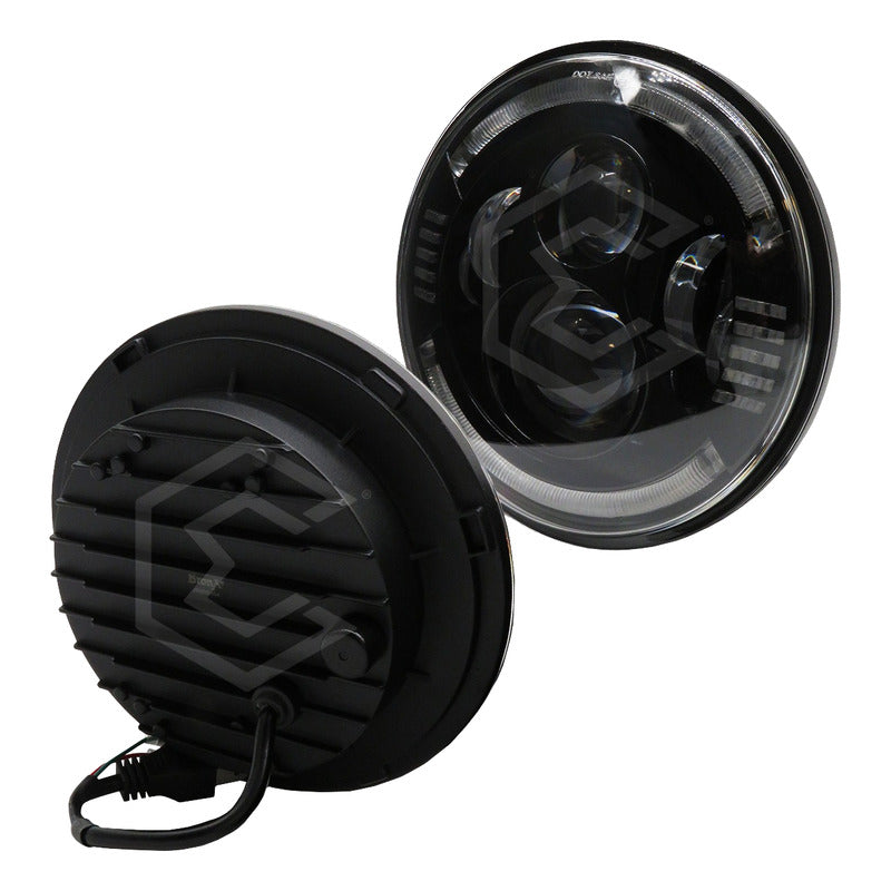 Par Faros Led 7'' Pulgadas Redondo Jeep Vocho 6 Lupas 12-24v