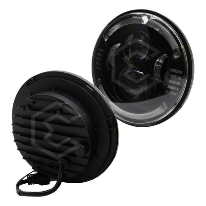 Par Faros Led 7'' Pulgadas Redondo Jeep Vocho 6 Lupas 12-24v