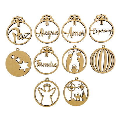 Esferas Navideñas Para Arbol Navidad 10 Piezas Mdf Mdf